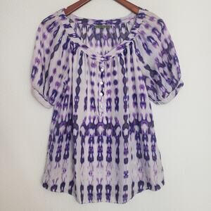 Velvet Brand Women’s 100% Silk‎ Purple Printed Peasant Blouse Tunic Boho Med